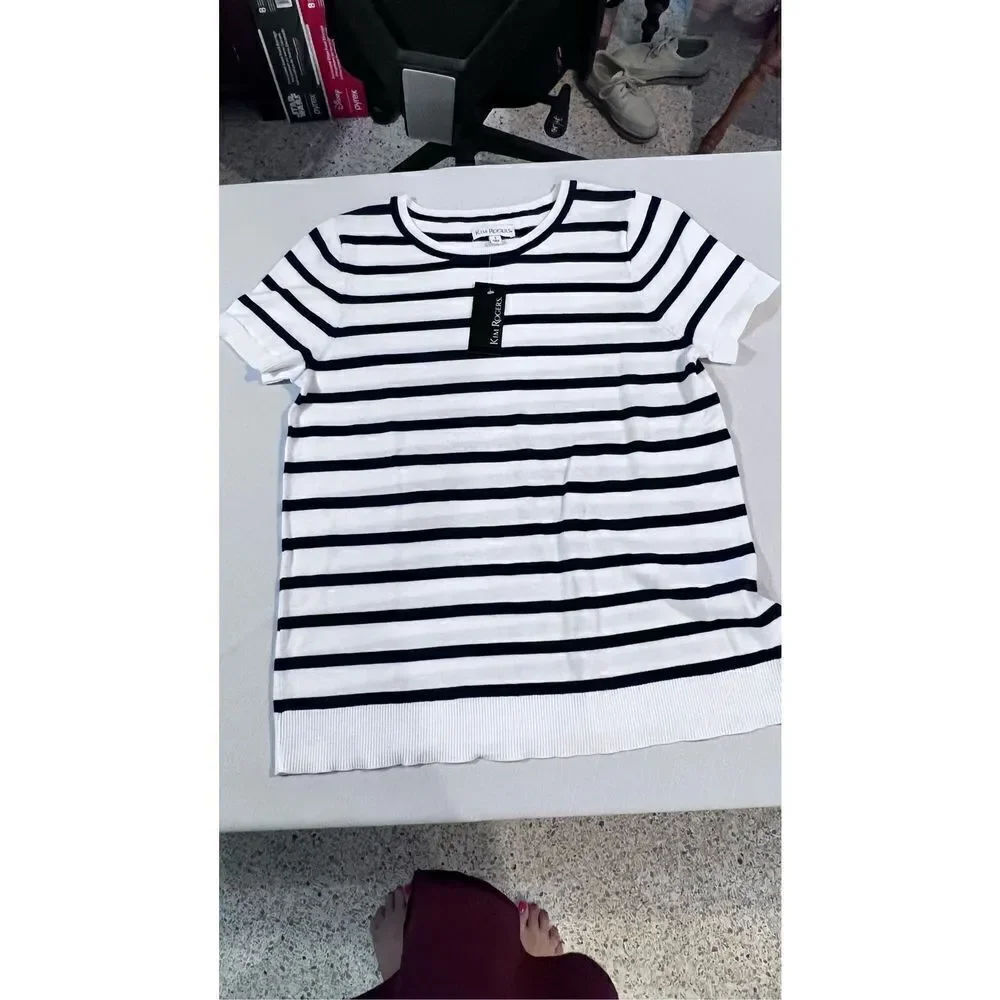Kim Rogers Women's Short Sleeve Striped Sweater Black & White Size S NWT